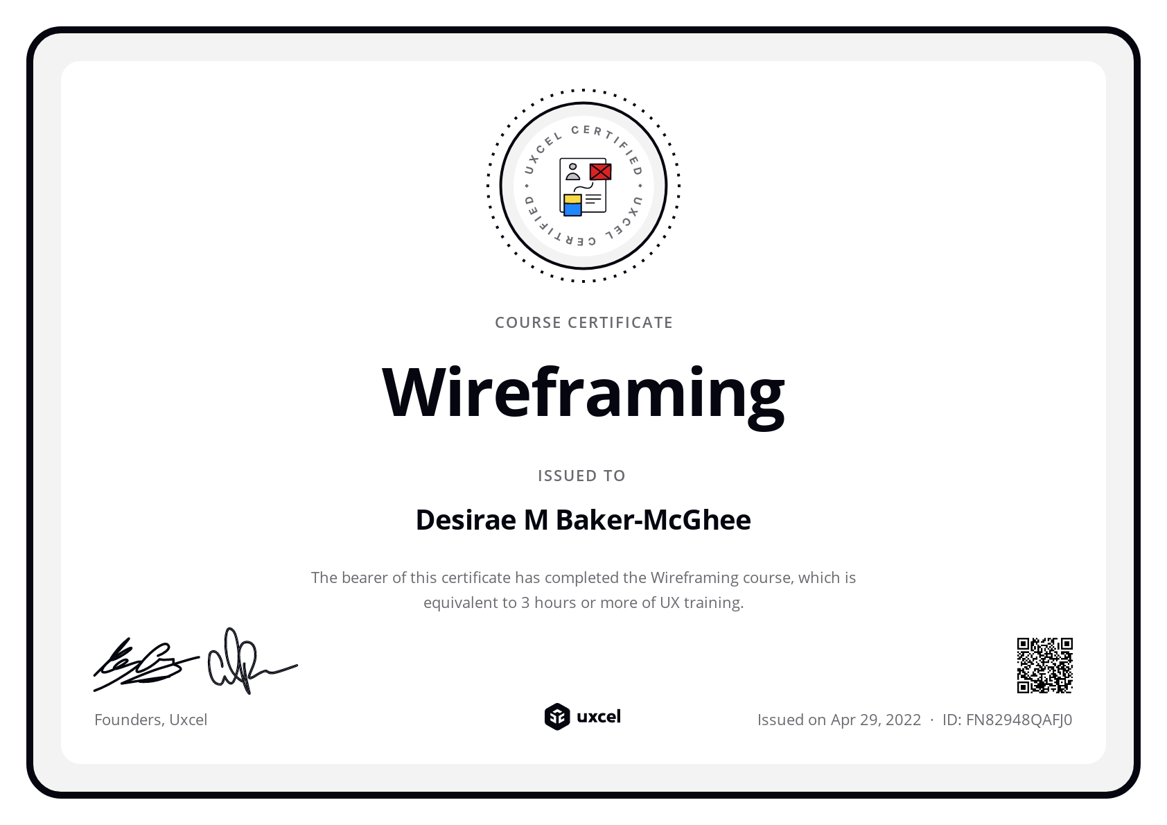 Desirae M Baker-McGhee's certificate